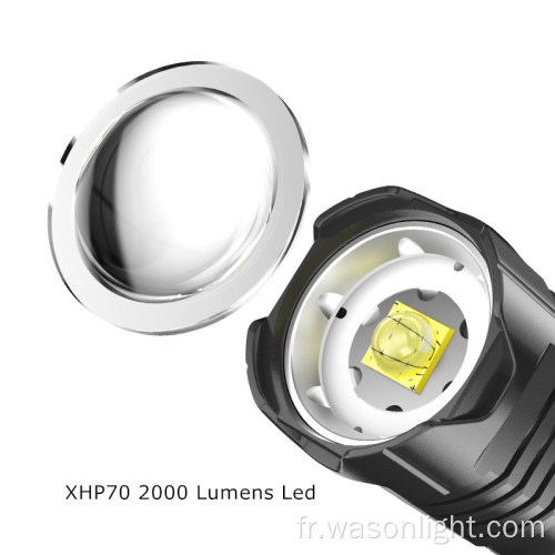 Super High Version XHP70 2000 Lumens Bright-C Type-C Rechargeable Tactique Tactical Light avec clip